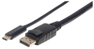 Manhattan USB-C to DisplayPort Cable - 4K@60Hz - 1m - Male to Male - Black - Equivalent to CDP2DP1MBD - Three Year Warranty - Polybag - 1 m - USB Type-C - DisplayPort - Male - Male - Straight